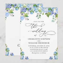 Elegant Blue Hydrangea Watercolor Greenery Bröllop Inbjudningar