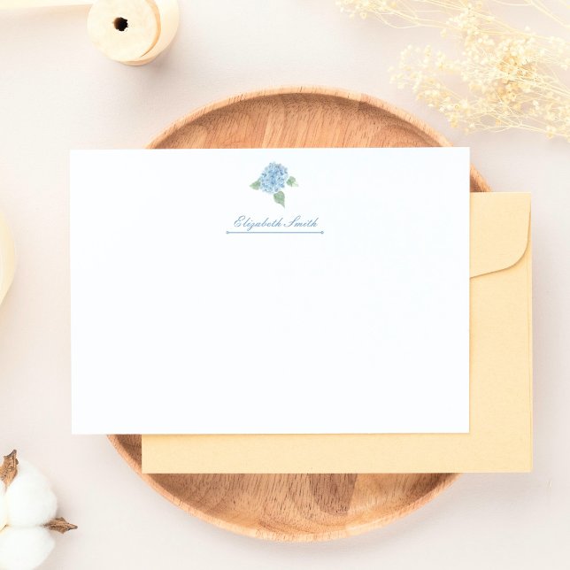 Elegant Blue Hydrangea Watercolor Personlig Anteckningskort (Skapare uppladdad)