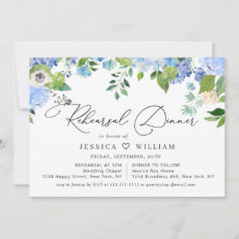 Elegant Blue Hydrangea Watercolor REHEARSAL DINNER Inbjudningar