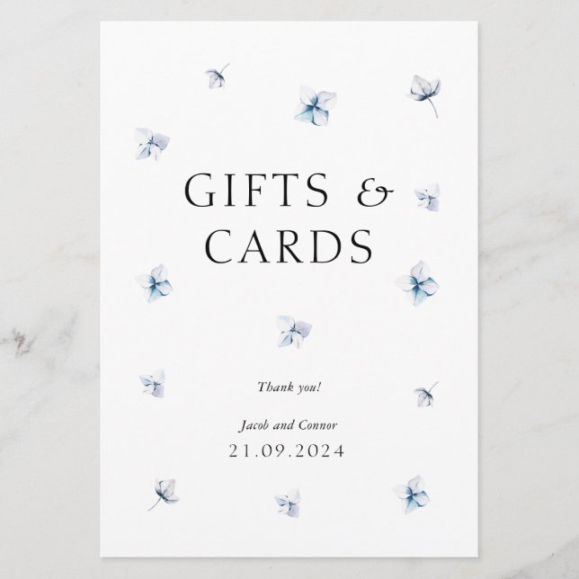 Elegant Blue Hydrangea Wedding Gifts & Cards Sign Inbjudningar (Framsida)