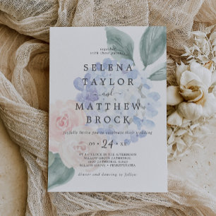 Elegant Blue Hydrangea White Faded Blommigt Bröllo Inbjudningar