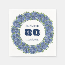 Elegant Blue Hydrangeas 80:e Födelsedagsfesten Pappersservett