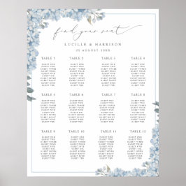 Elegant Blue Hydrangeas Bröllop:s sittplan Poster