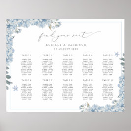 Elegant Blue Hydrangeas Bröllop:s sittplan Poster