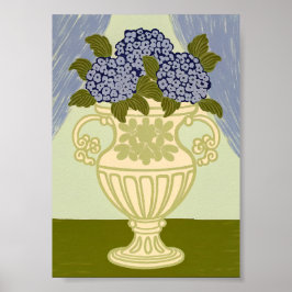 Elegant Blue Hydrangeas in Classical Golden Urn  Poster