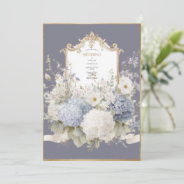 Elegant Blue Hydrangeas Purple Vintage Wedding Inbjudningar