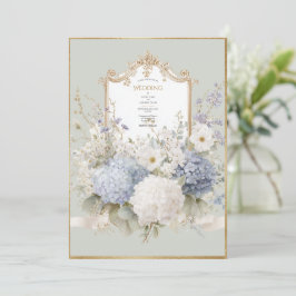 Elegant Blue Hydrangeas Sage Vintage Wedding Inbjudningar