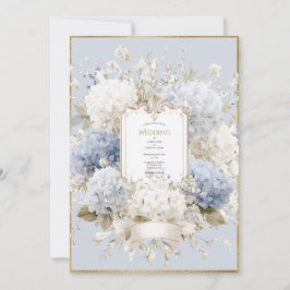 Elegant Blue Hydrangeas Vintage Wedding Inbjudningar