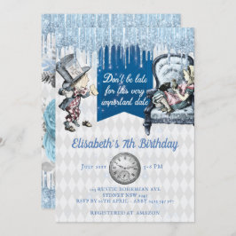 Elegant Blue Ice Alice i Wonderland Party Inbjudningar
