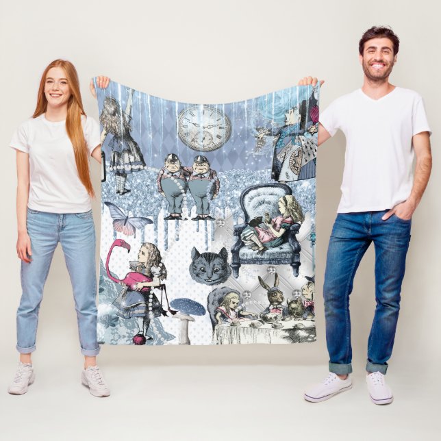 Elegant Blue Ice Alice i Wonderland Silver Glitte Fleecefilt (På plats)