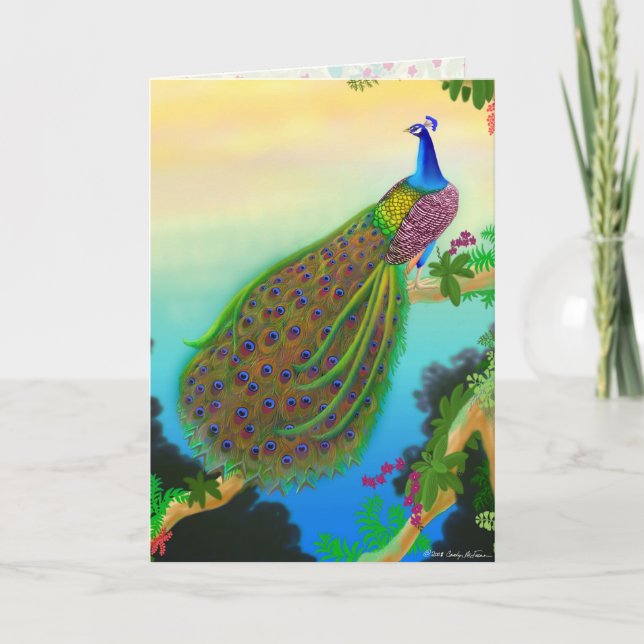 Elegant Blue Indian Peacock Greeting Card Kort (Framsida)