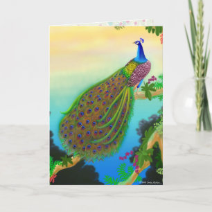 Elegant Blue Indian Peacock Greeting Card Kort