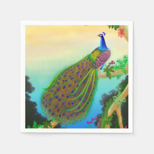 Elegant Blue Indian Peacock Napkins Pappersservett
