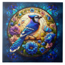 Elegant Blue Jay Stached Glass Nature-Inspired
