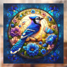 Elegant Blue Jay Stached Glass Window Cling
