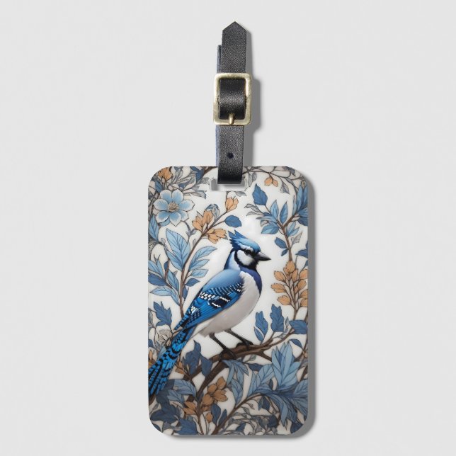 Elegant Blue Jay William Morris Inspired Bagagebricka (Framsida vertikal)