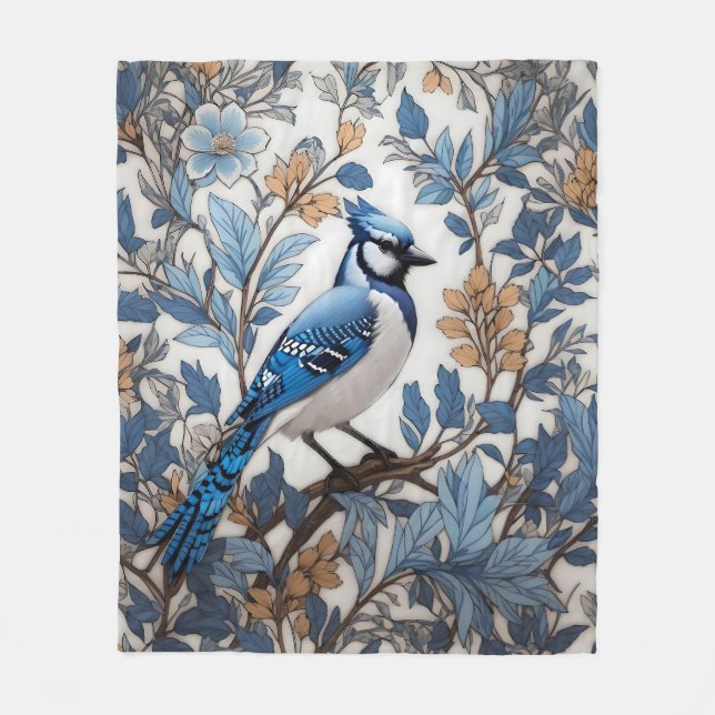 Elegant Blue Jay William Morris Inspired Fleecefilt (Framsidan)