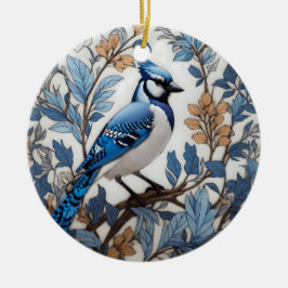 Elegant Blue Jay William Morris Inspired Julgransprydnad Keramik