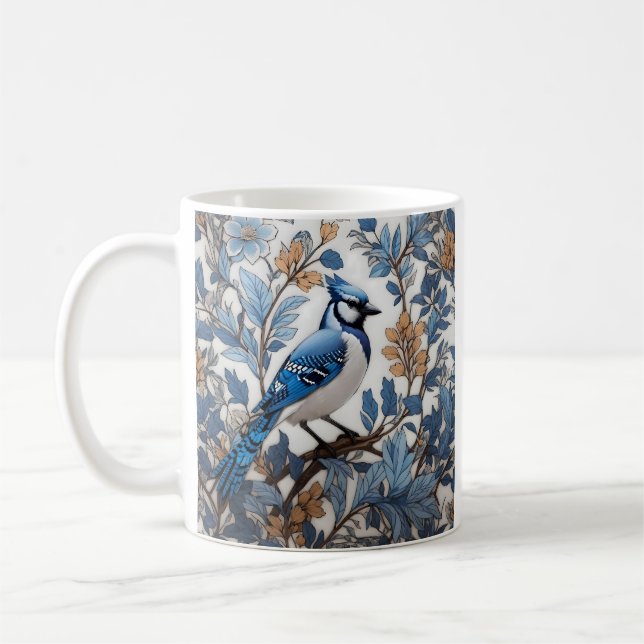 Elegant Blue Jay William Morris Inspired Kaffemugg (Vänster)