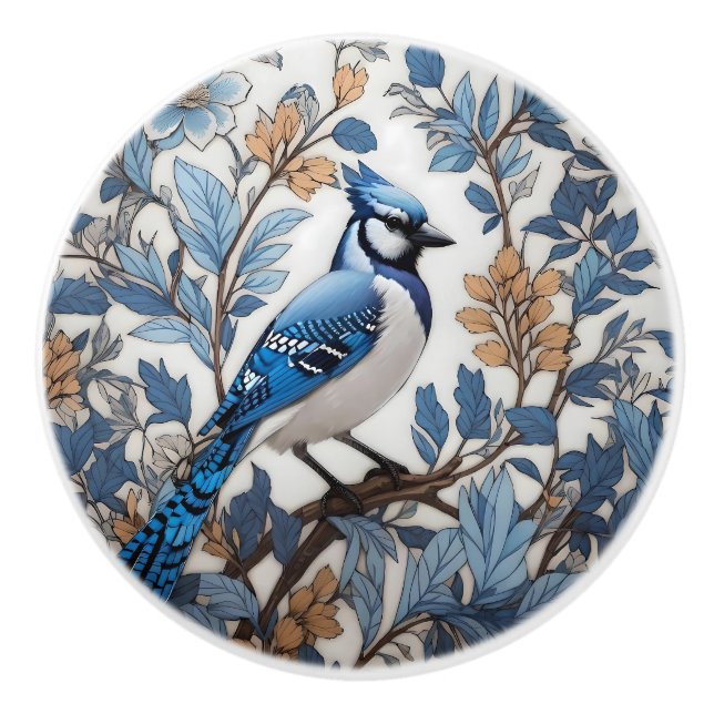 Elegant Blue Jay William Morris Inspired Knopp (Framsidan)