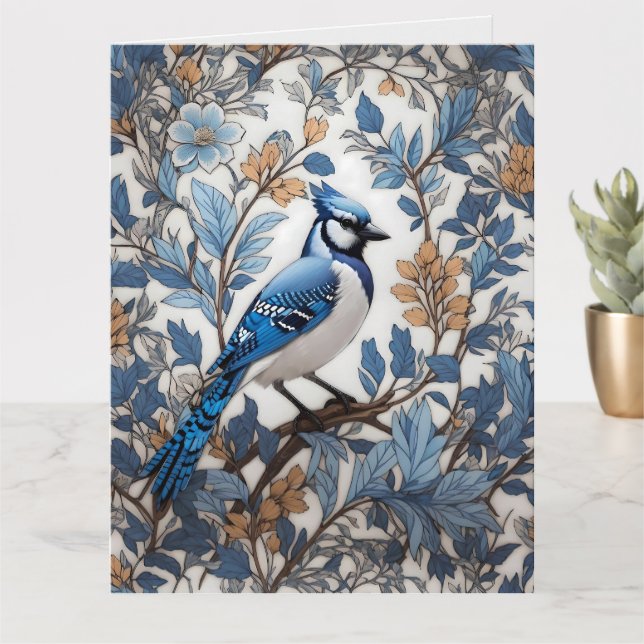 Elegant Blue Jay William Morris Inspired Kort (Liten växt)