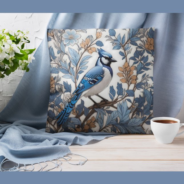 Elegant Blue Jay William Morris Inspired Kudde (Skapare uppladdad)