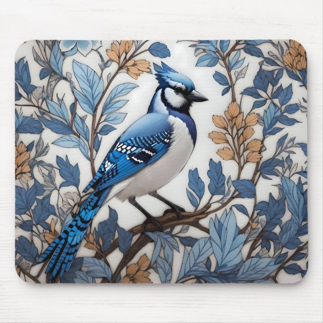 Elegant Blue Jay William Morris Inspired Musmatta (Framsidan)