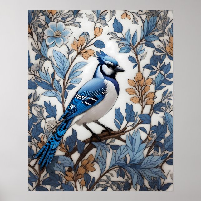 Elegant Blue Jay William Morris Inspired Poster (Framsidan)