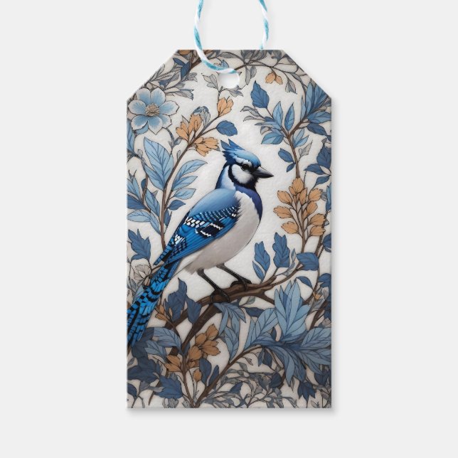 Elegant Blue Jay William Morris Inspired Presentetikett (Framsidan)