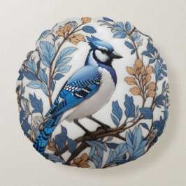 Elegant Blue Jay William Morris Inspired Rund Kudde
