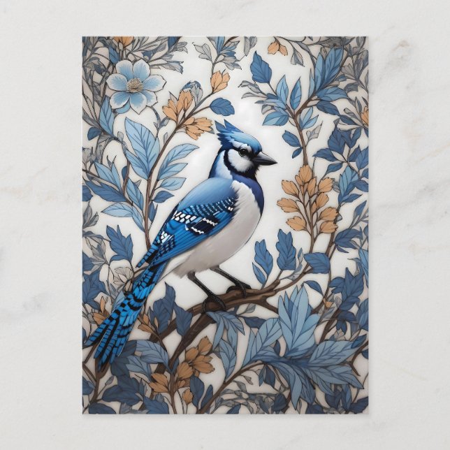 Elegant Blue Jay William Morris Inspired Vykort (Framsida)