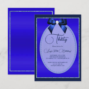 Elegant Blue Jewel Bow Birthday Inbjudningar