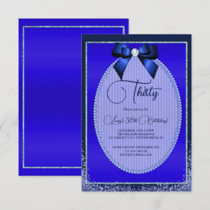 Elegant Blue Jewel Bow & Glitter Birthday Inbjudningar