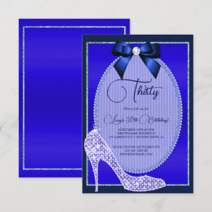 Elegant Blue Jewel Bow & Stiletto Birthday Inbjudningar