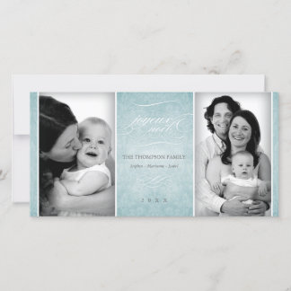 Elegant Blue "Joyeux Noël"-fotokort Julkort