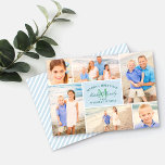 Elegant Blue jul Monogram Photo Collage Julkort<br><div class="desc">Snyggtens fotosamlingskort för helgdagarna innehåller sex (6) av dina favoritfoton från familjen från året med anpassningsbarna "God jul / varmaste Önskemål" och monogramtext. På baksidan av kortet finns ett mönster med diagonalt vitt rand. Observera att bleken blue / grått bakgrund teal och grönt text färg kan ändras för att samordna...</div>