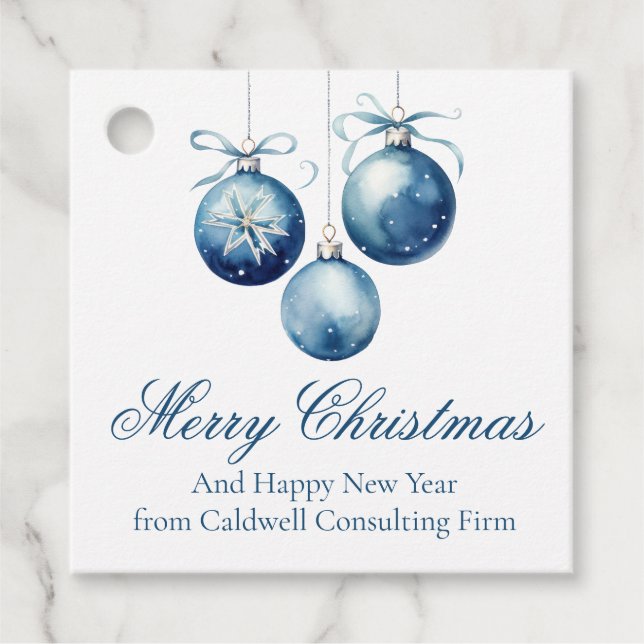 Elegant Blue jul Ornaments Company Party Gåvor Etiketter (Framsida)