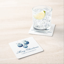 Elegant Blue jul Ornaments Company Party Underlägg Papper Kvadrat