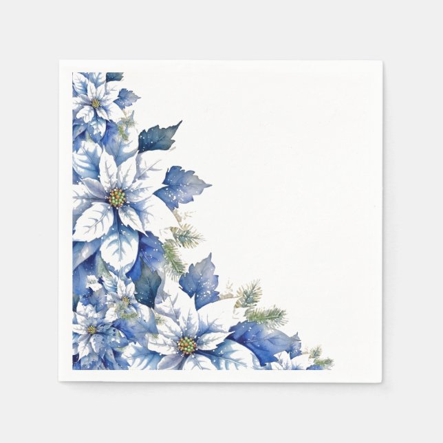 Elegant Blue jul Poinsettia Cocktail Pappersservett (Framsidan)