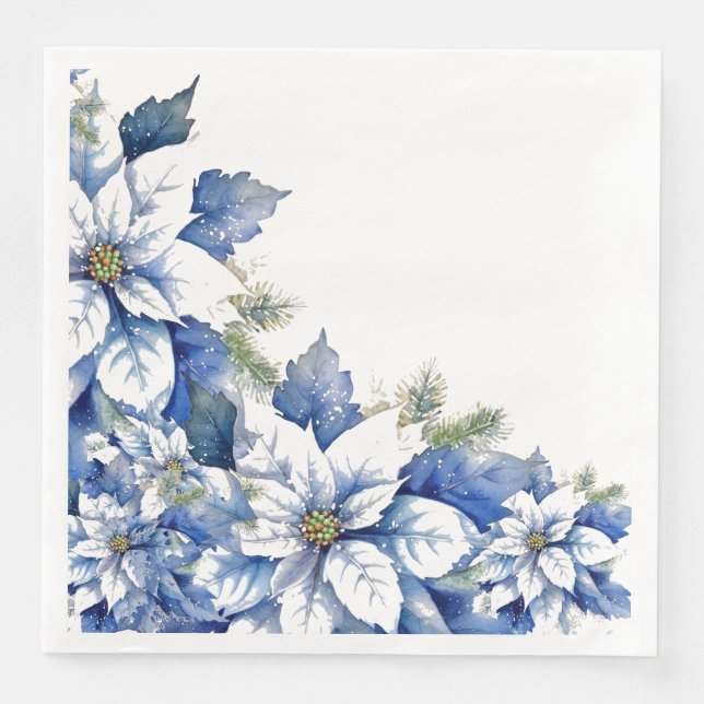 Elegant Blue jul Poinsettia Pappersservett (Framsida)