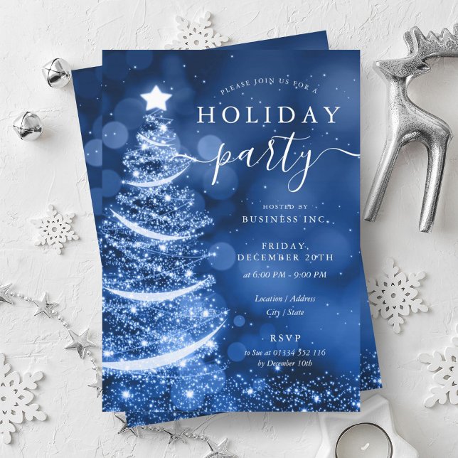 Elegant Blue Julgran Company Helgdag Inbjudningar (Elegant Blue Christmas Tree Company Holiday Invitation)