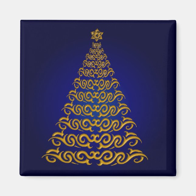 Elegant Blue Julgran Magnet (Framsidan)