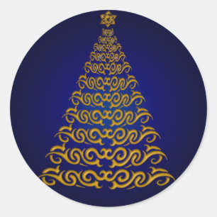 Elegant Blue Julgran Stickers Runt Klistermärke