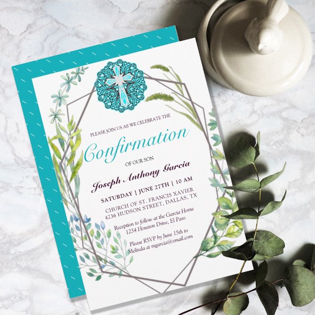 Elegant Blue Kor Botanical Blommigt Bekräftelse Inbjudningar (ELEGANT BLUE CROSS BOTANICAL FLORAL CONFIRMATION INVITATION)