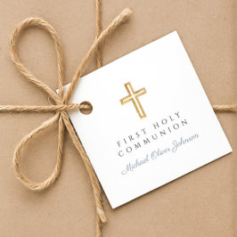 Elegant Blue Kor Boy First Communion Gåvor Etiketter