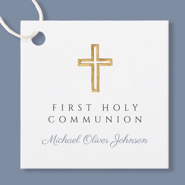 Elegant Blue Kor Boy First Communion Gåvor Etiketter (Elegant Blue Cross Boy First Communion Favor Tags)