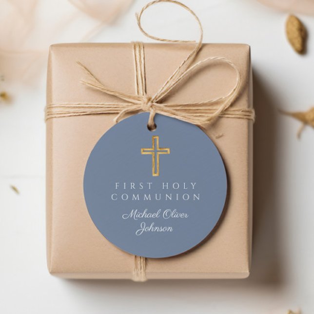 Elegant Blue Kor Boy First CommuniRound Gåvor Etiketter (Skapare uppladdad)