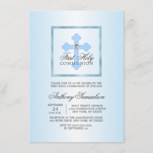 Elegant Blue Kor First Heliga Communion BOY Inbjudningar