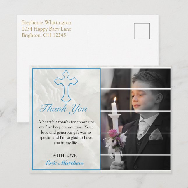 Elegant Blue Kor Heliga Communion Photo Tack Vykort (Fram/baksida)