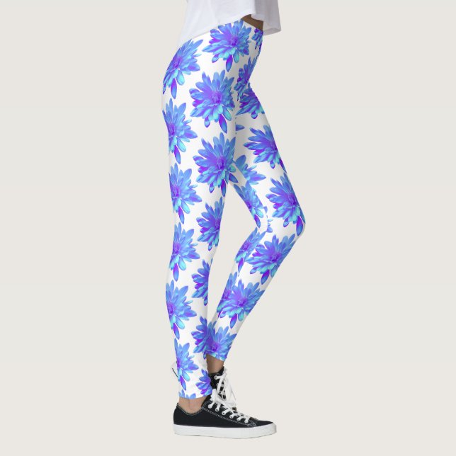 Elegant Blue lila blommigt blomma Leggings (Höger)